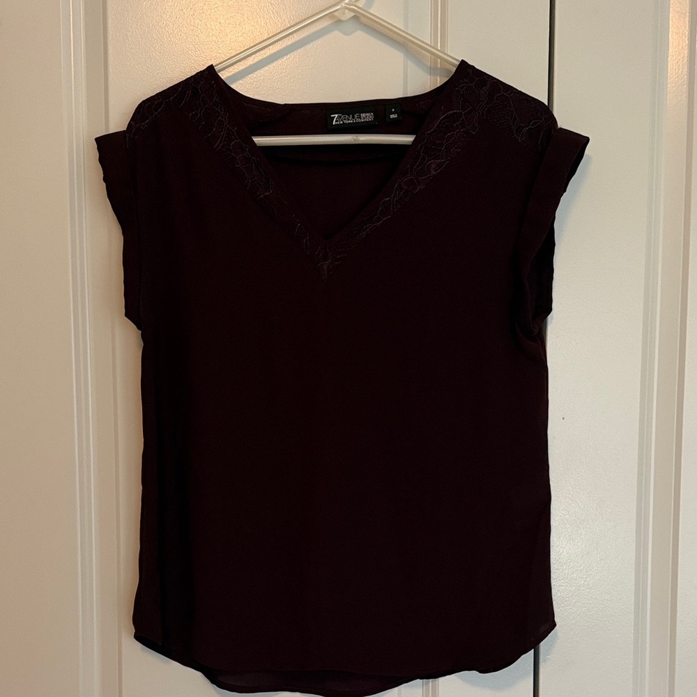 New York & Company Dark Burgundy Blouse with Lace Details